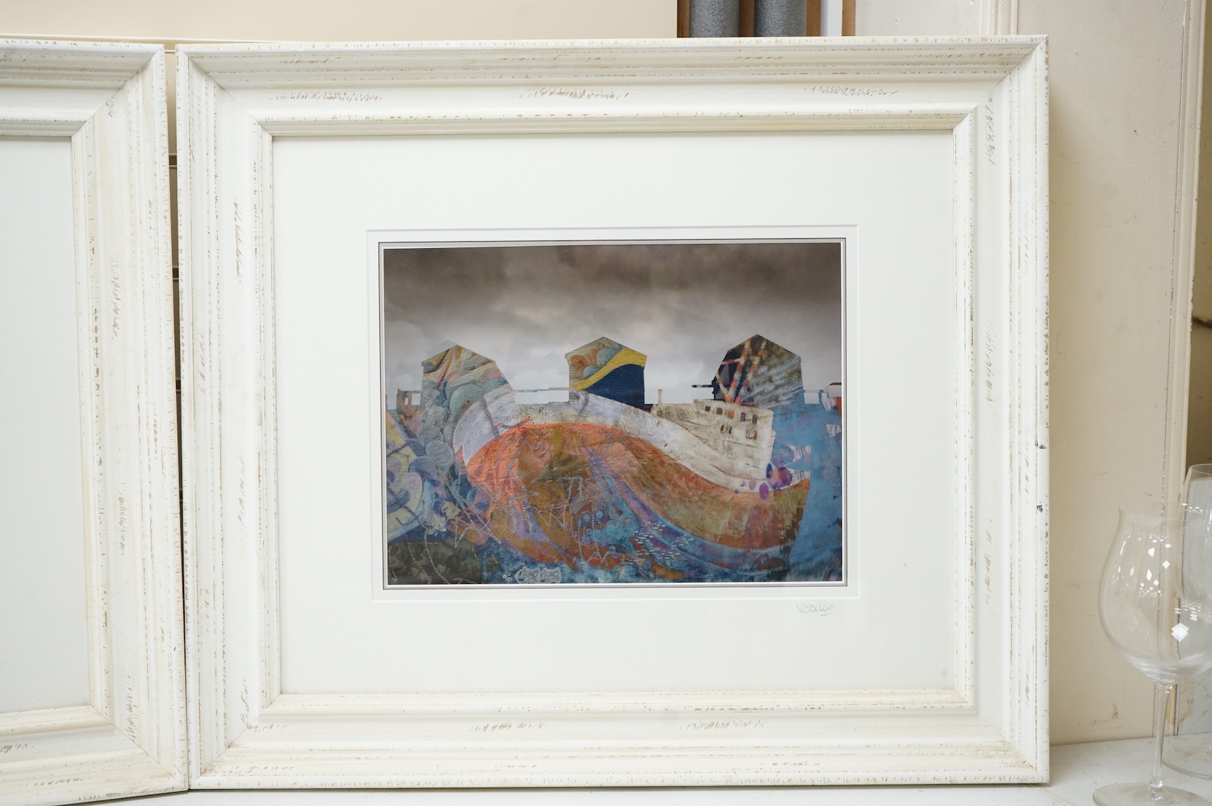 Valda Bailey (contemporary), pair of abstracts, Houses and beach huts, each signed in pencil, photographic prints, 29 x 39cm
